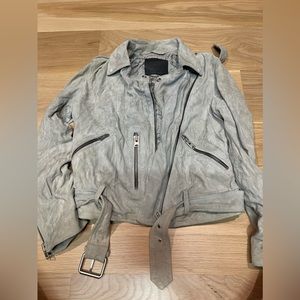 AllSaints suede moto jacket women’s size 6 light grey